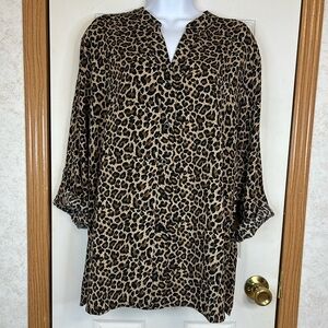 Mario Serrani Leopard Print Button Front Blouse XL Animal Top